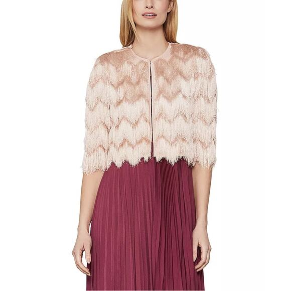 BCBG MaxAzria Jaxon Fringe Pink Blush Jacket Top & Modie Skirt Set, Small - Picture 2 of 9